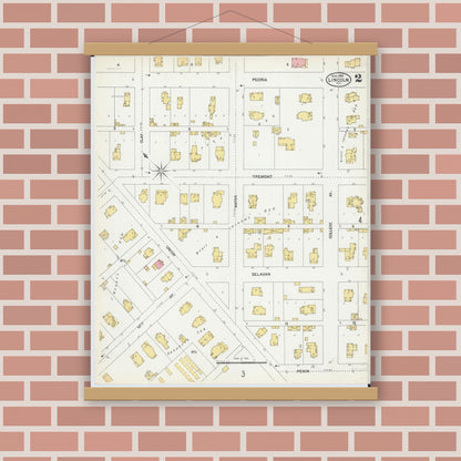 Old map wall art mockup — magnetic wood frame on brick wall — Sanborn Fire Insurance Map from Lincoln, Logan County, Illinois (1902), Sheet #0002