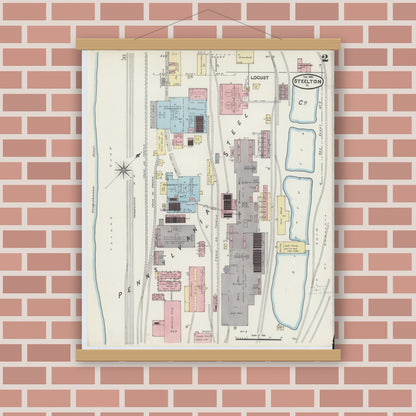 Old map wall art mockup — magnetic wood frame on brick wall — Sanborn Fire Insurance Map from Steelton, Dauphin County, Pennsylvania (1890), Sheet #0002