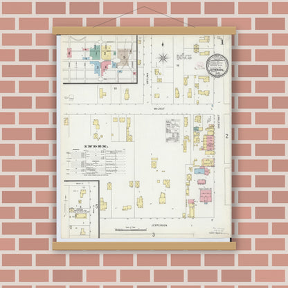 Old map wall art mockup — magnetic wood frame on brick wall — Sanborn Fire Insurance Map from Jefferson, Ashtabula County, Ohio (1896) - Complete Map Set