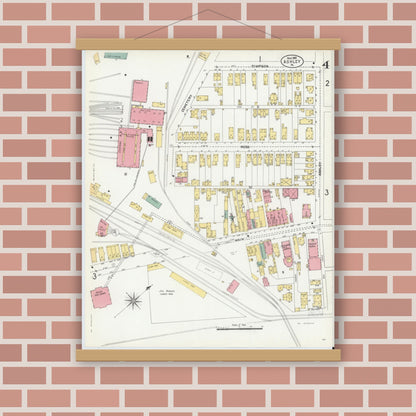 Old map wall art mockup — magnetic wood frame on brick wall — Sanborn Fire Insurance Map from Ashley, Luzerne County, Pennsylvania (1903), Sheet #0004