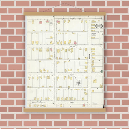 Old map wall art mockup — magnetic wood frame on brick wall — Sanborn Fire Insurance Map from Mount Union, Huntingdon County, Pennsylvania (1904), Sheet #0004