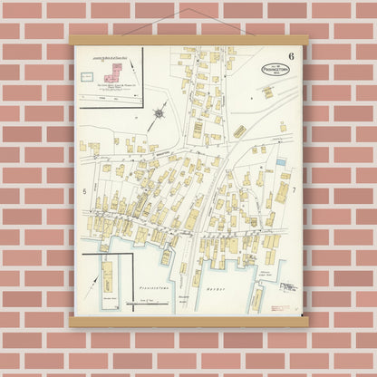 Old map wall art mockup — magnetic wood frame on brick wall — Sanborn Fire Insurance Map from Provincetown, Barnstable County, Massachusetts (1912), Sheet #0006