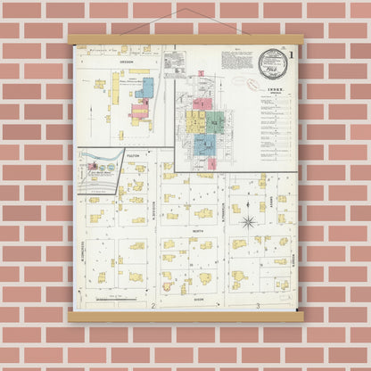 Old map wall art mockup — magnetic wood frame on brick wall — Sanborn Fire Insurance Map from Polo, Ogle County, Illinois (1899) - Complete Map Set
