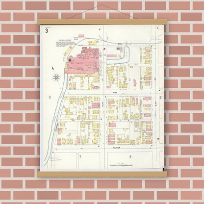 Old map wall art mockup — magnetic wood frame on brick wall — Sanborn Fire Insurance Map from Hamilton, Butler County, Ohio (1899), Sheet #0003