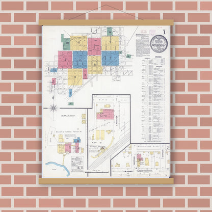Old map wall art mockup — magnetic wood frame on brick wall — Sanborn Fire Insurance Map from Taylorville, Christian County, Illinois (1906) - Complete Map Set