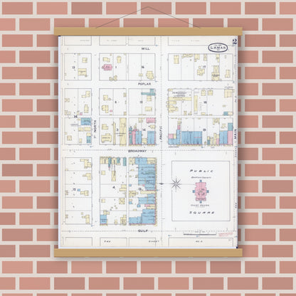 Old map wall art mockup — magnetic wood frame on brick wall — Sanborn Fire Insurance Map from Lamar, Barton County, Missouri (1891), Sheet #0002