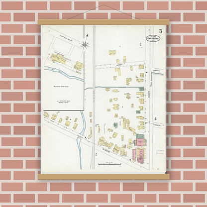 Old map wall art mockup — magnetic wood frame on brick wall — Sanborn Fire Insurance Map from Sherburne, Chenango County, New York (1906), Sheet #0005