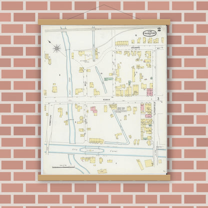 Old map wall art mockup — magnetic wood frame on brick wall — Sanborn Fire Insurance Map from Frankfort, Herkimer County, New York (1897), Sheet #0002