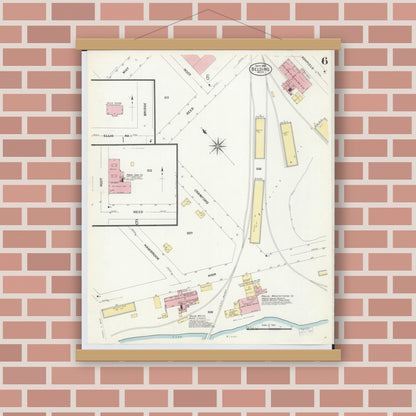 Old map wall art mockup — magnetic wood frame on brick wall — Sanborn Fire Insurance Map from Belding, Ionia County, Michigan (1908), Sheet #0006