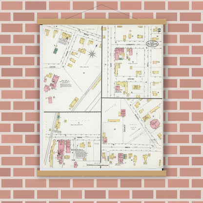 Old map wall art mockup — magnetic wood frame on brick wall — Sanborn Fire Insurance Map from Plymouth, Wayne County, Michigan (1899), Sheet #0002