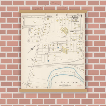 Old map wall art mockup — magnetic wood frame on brick wall — Sanborn Fire Insurance Map from Chatham, Morris County, New Jersey (1921), Sheet #0005