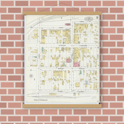 Old map wall art mockup — magnetic wood frame on brick wall — Sanborn Fire Insurance Map from Bessemer, Gogebic County, Michigan (1898), Sheet #0003