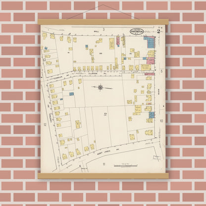 Old map wall art mockup — magnetic wood frame on brick wall — Sanborn Fire Insurance Map from Huntington, Suffolk County, New York (1922) - Complete Map Set