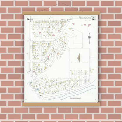 Old map wall art mockup — magnetic wood frame on brick wall — Sanborn Fire Insurance Map from Beloit, Rock County, Wisconsin (1939), Sheet #0017