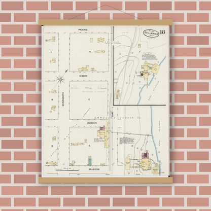 Old map wall art mockup — magnetic wood frame on brick wall — Sanborn Fire Insurance Map from Stillwater, Washington County, Minnesota (1888), Sheet #0018