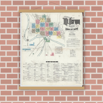 Old map wall art mockup — magnetic wood frame on brick wall — Sanborn Fire Insurance Map from Mount Vernon, Knox County, Ohio (1913), Sheet #0001
