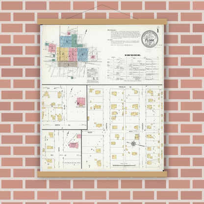 Old map wall art mockup — magnetic wood frame on brick wall — Sanborn Fire Insurance Map from Flora, Clay County, Illinois (1912) - Complete Map Set