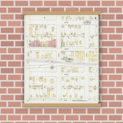 Old map wall art mockup — magnetic wood frame on brick wall — Sanborn Fire Insurance Map from Fairbury, Livingston County, Illinois (1898), Sheet #0004