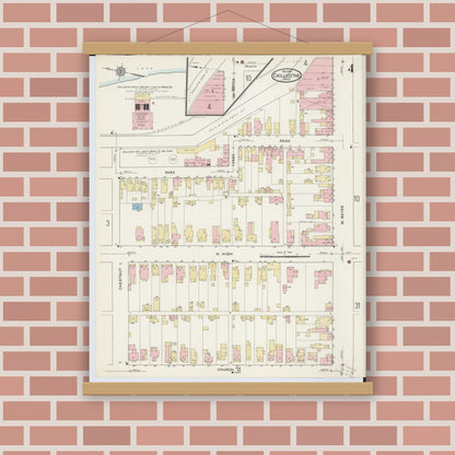 Old map wall art mockup — magnetic wood frame on brick wall — Sanborn Fire Insurance Map from Chillicothe, Ross County, Ohio (1914), Sheet #0004