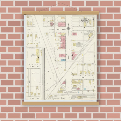 Old map wall art mockup — magnetic wood frame on brick wall — Sanborn Fire Insurance Map from Continental, Putnam County, Ohio (1915), Sheet #0002