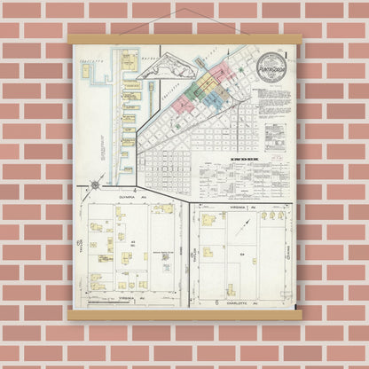 Old map wall art mockup — magnetic wood frame on brick wall — Sanborn Fire Insurance Map from Punta Gorda, Charlotte County, Florida (1914) - Complete Map Set