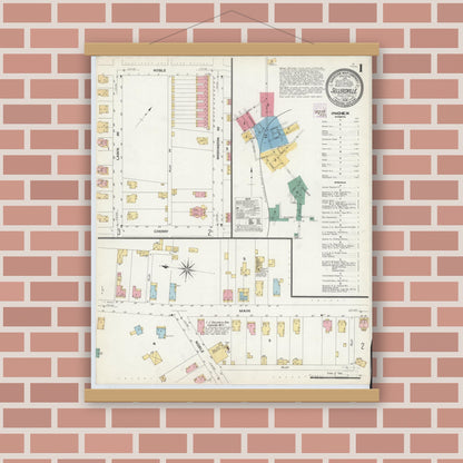 Old map wall art mockup — magnetic wood frame on brick wall — Sanborn Fire Insurance Map from Sellersville, Bucks County, Pennsylvania (1908) - Complete Map Set