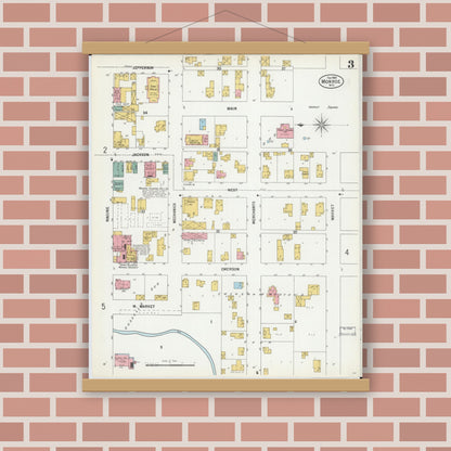 Old map wall art mockup — magnetic wood frame on brick wall — Sanborn Fire Insurance Map from Monroe, Green County, Wisconsin (1900), Sheet #0003