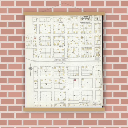 Old map wall art mockup — magnetic wood frame on brick wall — Sanborn Fire Insurance Map from Santa Anna, Coleman County, Texas (1921), Sheet #0004