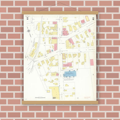Old map wall art mockup — magnetic wood frame on brick wall — Sanborn Fire Insurance Map from Nunda, Livingston County, New York (1936), Sheet #0002