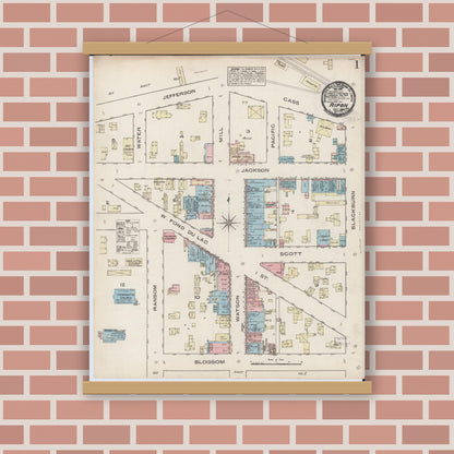 Old map wall art mockup — magnetic wood frame on brick wall — Sanborn Fire Insurance Map from Ripon, Fond du Lac County, Wisconsin (1884) - Complete Map Set