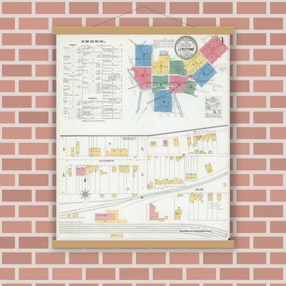 Old map wall art mockup — magnetic wood frame on brick wall — Sanborn Fire Insurance Map from Lewistown, Mifflin County, Pennsylvania (1904) - Complete Map Set