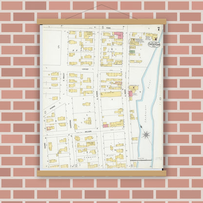 Old map wall art mockup — magnetic wood frame on brick wall — Sanborn Fire Insurance Map from Cheboygan, Cheboygan County, Michigan (1900), Sheet #0007