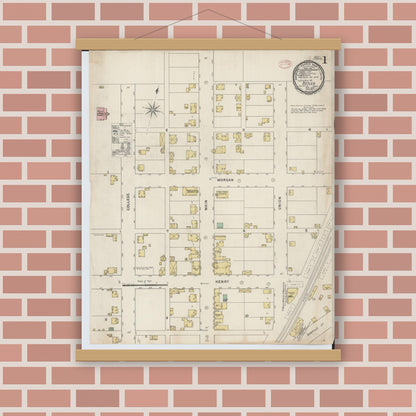 Old map wall art mockup — magnetic wood frame on brick wall — Sanborn Fire Insurance Map from Butler, Richland County, Ohio (1885) - Complete Map Set