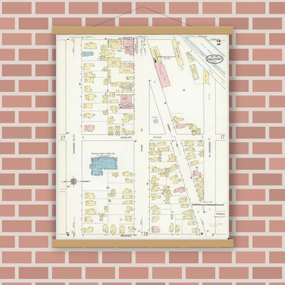 Old map wall art mockup — magnetic wood frame on brick wall — Sanborn Fire Insurance Map from Lockport, Niagara County, New York (1914) - Complete Map Set
