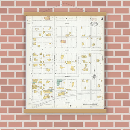 Old map wall art mockup — magnetic wood frame on brick wall — Sanborn Fire Insurance Map from Glencoe, Mcleod County, Minnesota (1899), Sheet #0003