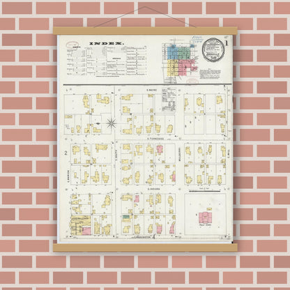 Old map wall art mockup — magnetic wood frame on brick wall — Sanborn Fire Insurance Map from Danville, Hendricks County, Indiana (1898) - Complete Map Set