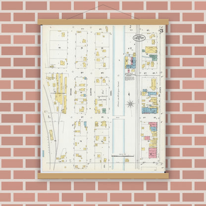 Old map wall art mockup — magnetic wood frame on brick wall — Sanborn Fire Insurance Map from Lockport, Will County, Illinois (1902), Sheet #0003