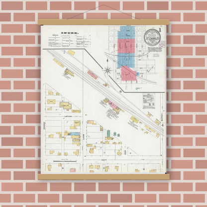 Old map wall art mockup — magnetic wood frame on brick wall — Sanborn Fire Insurance Map from Saint Charles, Winona County, Minnesota (1904) - Complete Map Set