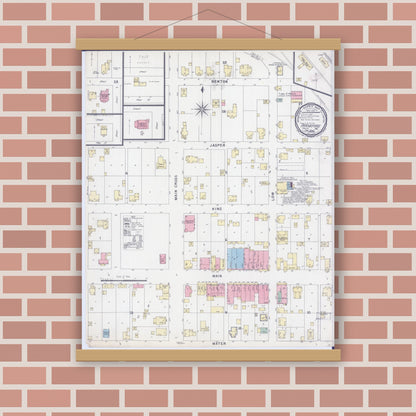 Old map wall art mockup — magnetic wood frame on brick wall — Sanborn Fire Insurance Map from Frankford, Pike County, Missouri (1896), Sheet #0001