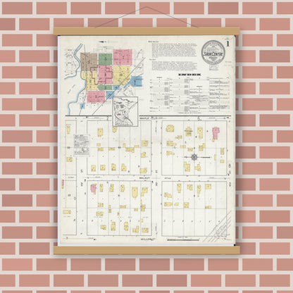 Old map wall art mockup — magnetic wood frame on brick wall — Sanborn Fire Insurance Map from Sauk Centre, Stearns County, Minnesota (1916) - Complete Map Set