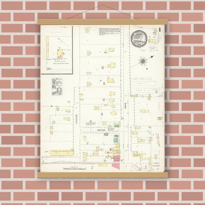 Old map wall art mockup — magnetic wood frame on brick wall — Sanborn Fire Insurance Map from Centerville, Alameda County, California (1896), Sheet #0001