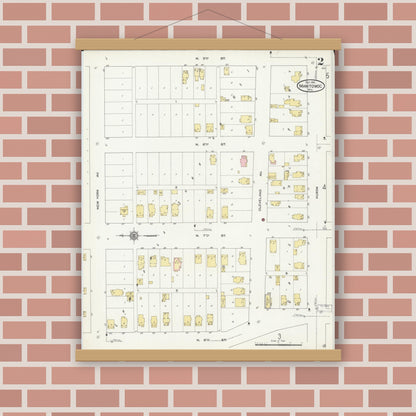 Old map wall art mockup — magnetic wood frame on brick wall — Sanborn Fire Insurance Map from Manitowoc, Manitowoc County, Wisconsin (1912), Sheet #0002