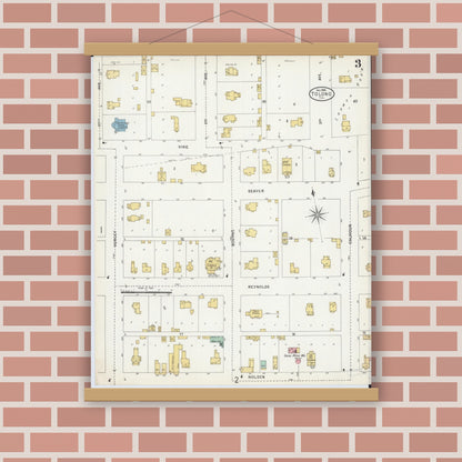 Old map wall art mockup — magnetic wood frame on brick wall — Sanborn Fire Insurance Map from Tolono, Champaign County, Illinois (1898), Sheet #0003
