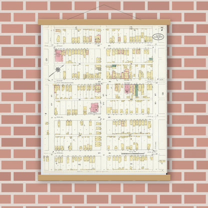 Old map wall art mockup — magnetic wood frame on brick wall — Sanborn Fire Insurance Map from Juniata, Blair County, Pennsylvania (1910), Sheet #0007