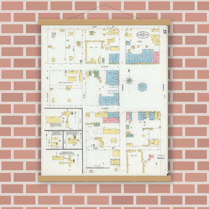 Old map wall art mockup — magnetic wood frame on brick wall — Sanborn Fire Insurance Map from Comanche, Comanche County, Texas (1902), Sheet #0002