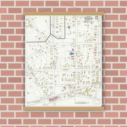 Old map wall art mockup — magnetic wood frame on brick wall — Sanborn Fire Insurance Map from Waterloo, Seneca County, New York (1918), Sheet #0017