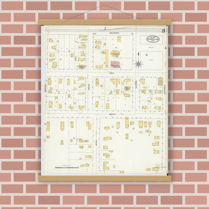 Old map wall art mockup — magnetic wood frame on brick wall — Sanborn Fire Insurance Map from Vermillion, Erie County, Ohio (1904), Sheet #0003