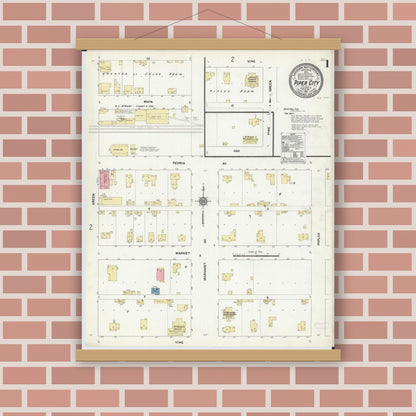 Old map wall art mockup — magnetic wood frame on brick wall — Sanborn Fire Insurance Map from Piper City, Ford County, Illinois (1911) - Complete Map Set