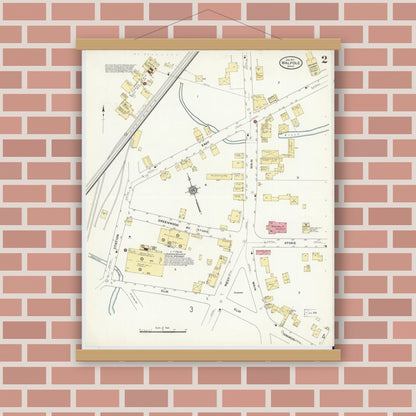 Old map wall art mockup — magnetic wood frame on brick wall — Sanborn Fire Insurance Map from Walpole, Norfolk County, Massachusetts (1911), Sheet #0002