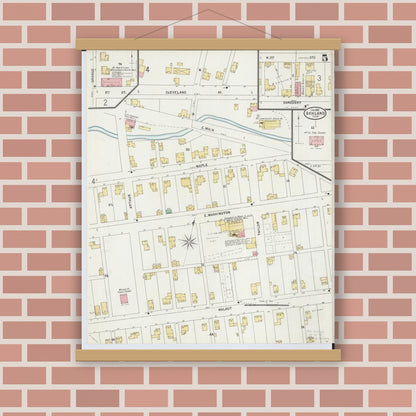 Old map wall art mockup — magnetic wood frame on brick wall — Sanborn Fire Insurance Map from Ashland, Ashland County, Ohio (1899), Sheet #0005